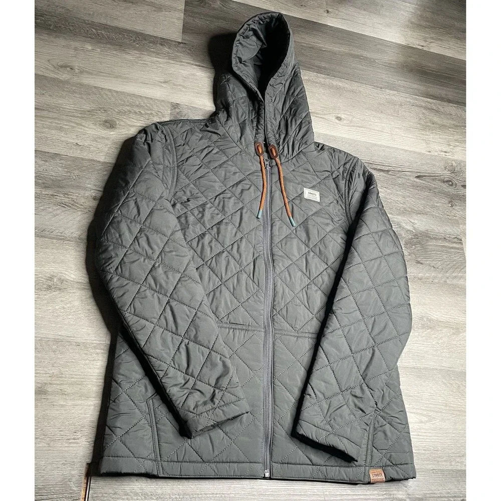 Banded Mountainside Full Zip Quilted Jacket Medium Charcoal Grey Hooded Coat